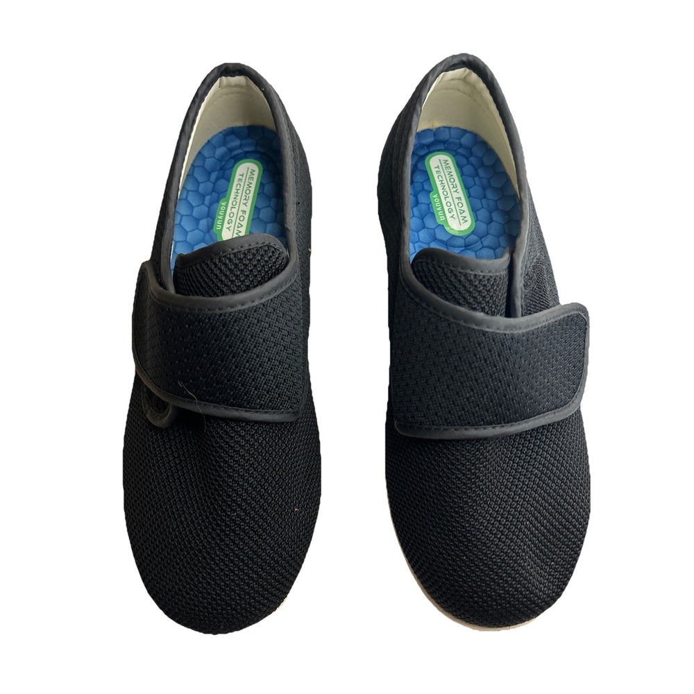 Youyun‎ Walking Ergonomic Wide Width Shoes Black Slip On Womens 8.5" Mens 7.5"